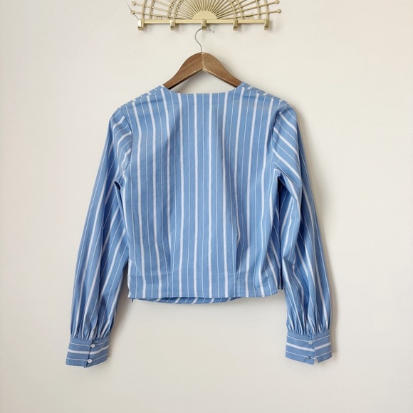 Theory Faux Wrap Top Quincy Striped Small Blue - Picture 4 of 8